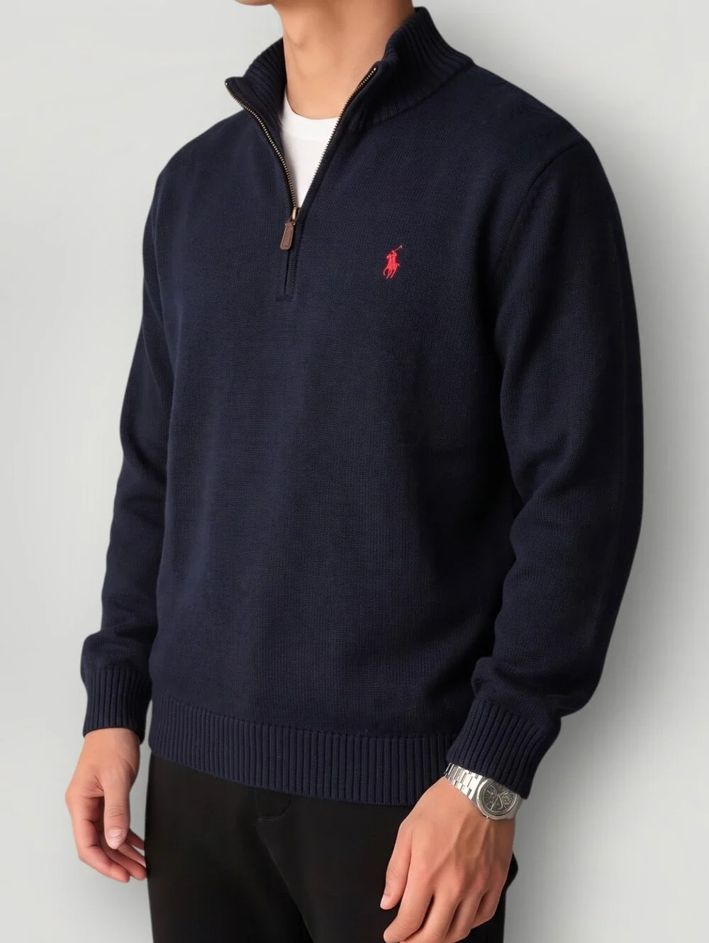 Polo Ralph Lauren Quarter Zip Sweater Mens XL Navy Blue Pony Logo Preppy Ivy